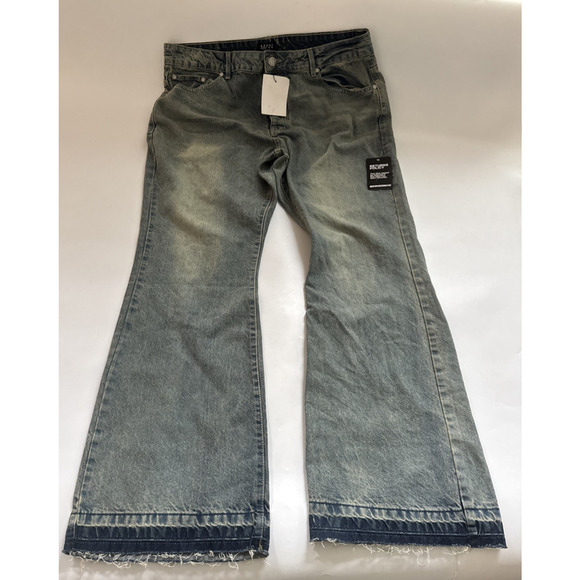 Boohoo Man Button Fly Jeans Men's Size 40x34 Tall Rigid Flare Denim NEW NWT - Picture 1 of 8